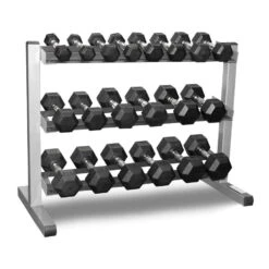Fitness And Sport 10-40kg Rubber Hexagonal Dumbbell Set With 3-Tiers Dumbbell Rack