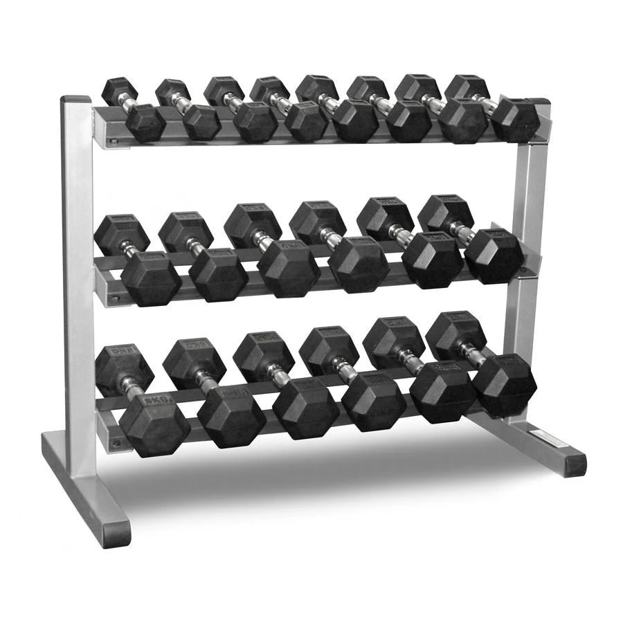 Fitness And Sport 1-25kg Rubber Hexagonal Dumbbell Set With 3-Tiers Dumbbell Rack