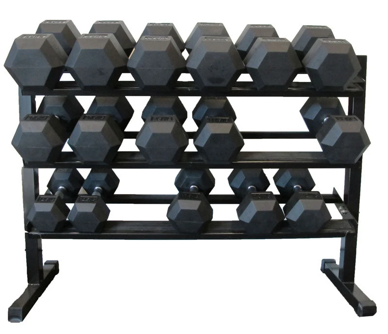 Fitness And Sport 1-25kg Rubber Hexagonal Dumbbell Set With 3-Tiers Dumbbell Rack - Image 2