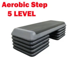 Fitness And Sport Black Aerobic Exercise Step With 4 Pairs Block 5 Level Bench