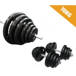 Fitness And Sport 70kg Standard Rubber Coated Barbell/Dumbbell Weights Set