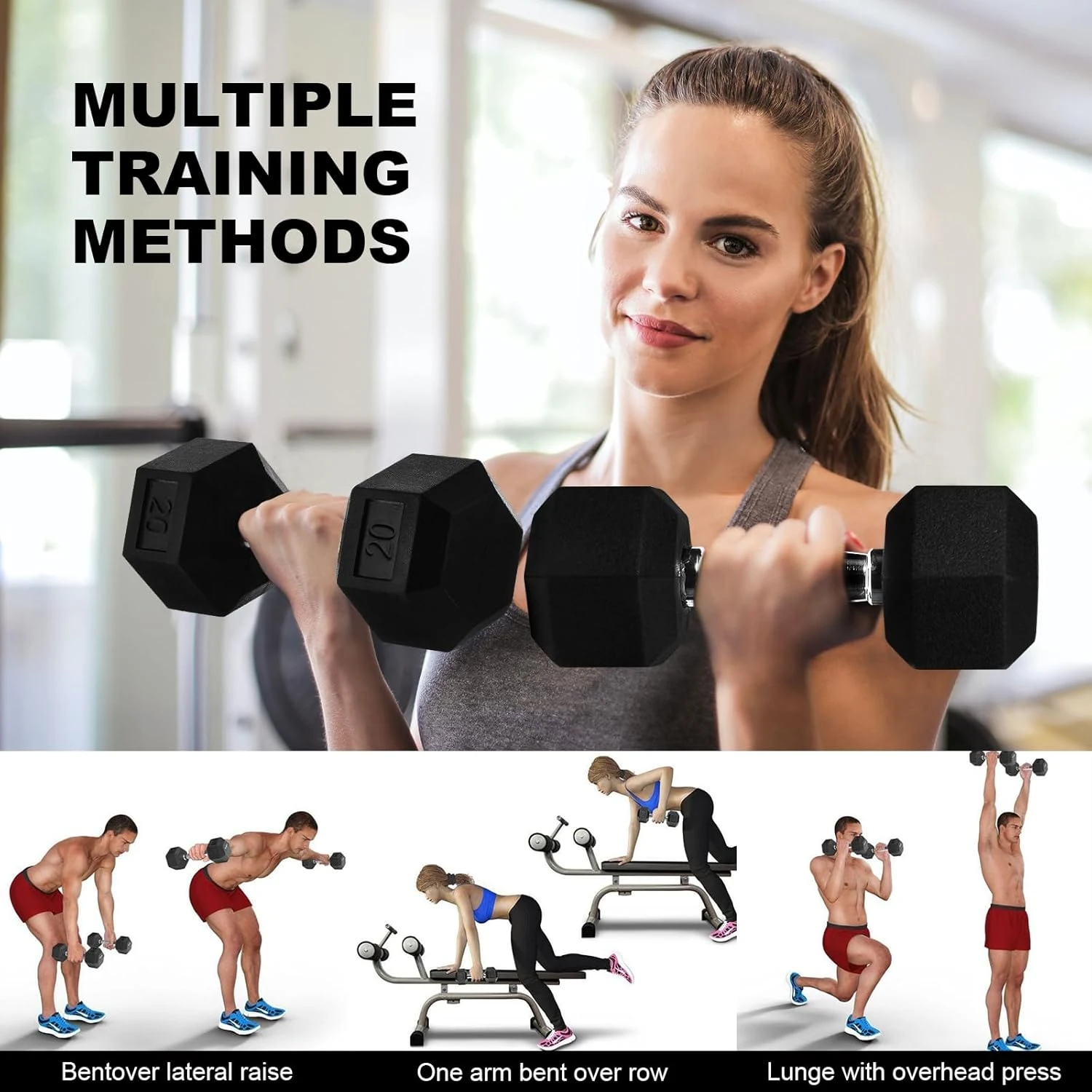 Fitness And Sport Pair Of 20-45lb Rubber Coated Hex Dumbbell Set - Image 5