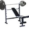 Fitness And Sport 50kg Standard Hammertone Barbell Weights Set + Wide Adjustable FID Bench Press
