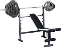 Fitness And Sport 50kg Standard Hammertone Barbell Weights Set + Wide Adjustable FID Bench Press