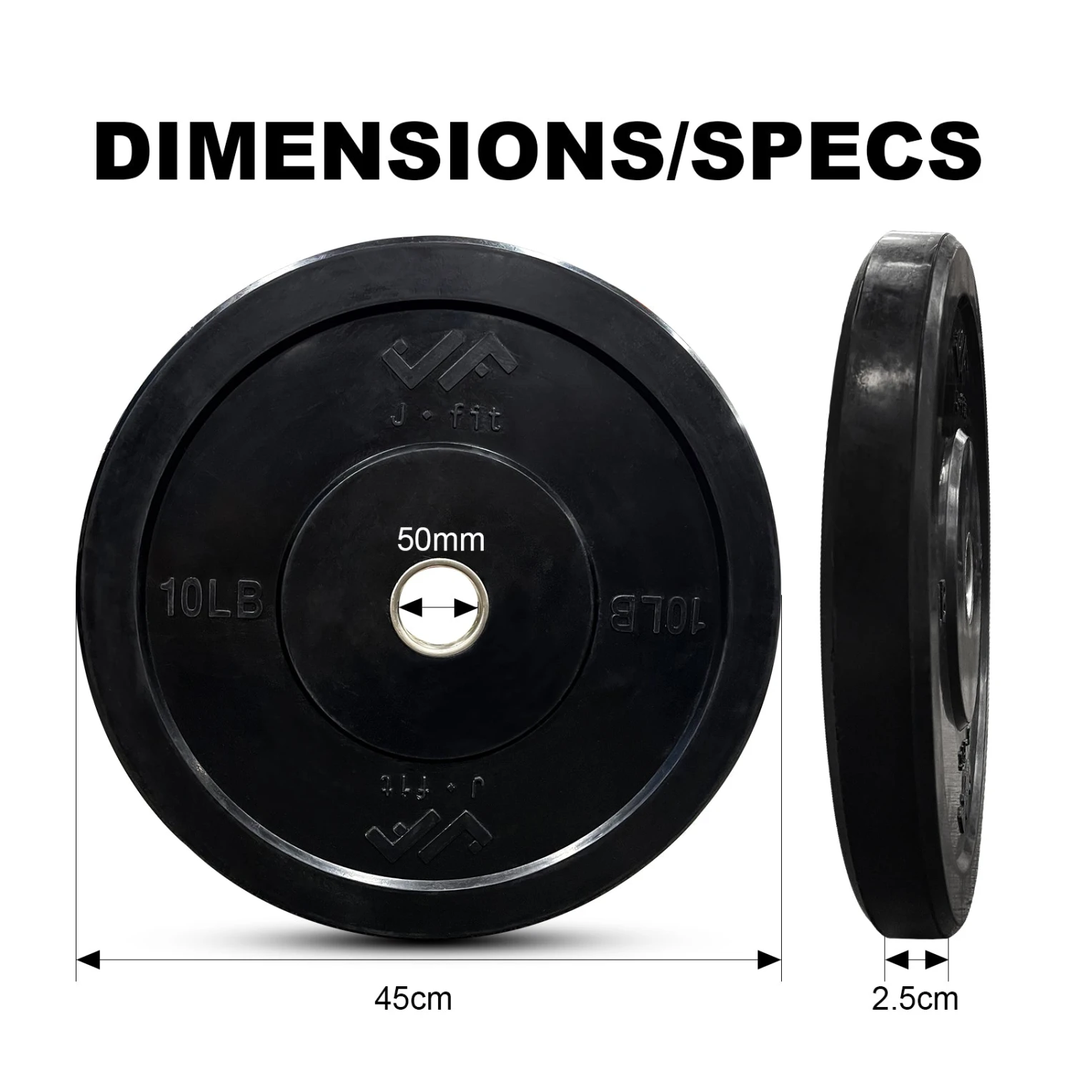 Fitness And Sport JFIT Black Olympic Bumper Plate 10LB 25LB 35LB 45LB - Image 6